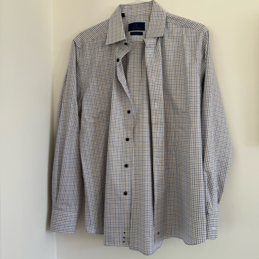 David Donahue Blue And White Casual Button Down Shirt